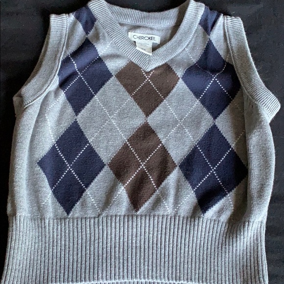 Cherokee Kid Boy Grey Diamond Patterned Uniform Sweater Vest - Picture 1 of 3